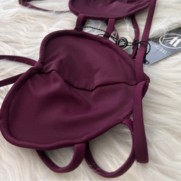 T1-- NWT purple WILDFOX Amora heart mesh strappy bikini top set bottom MEDIUM - Picture 4 of 11